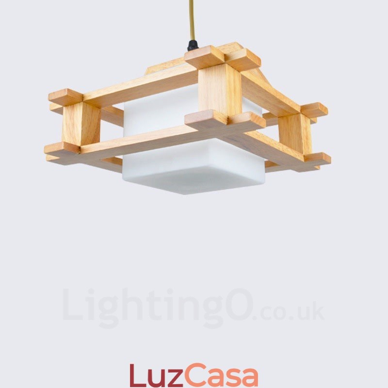 1 Luz de madeira moderna contemporânea estilo nórdico pendente com cúpula de vidro