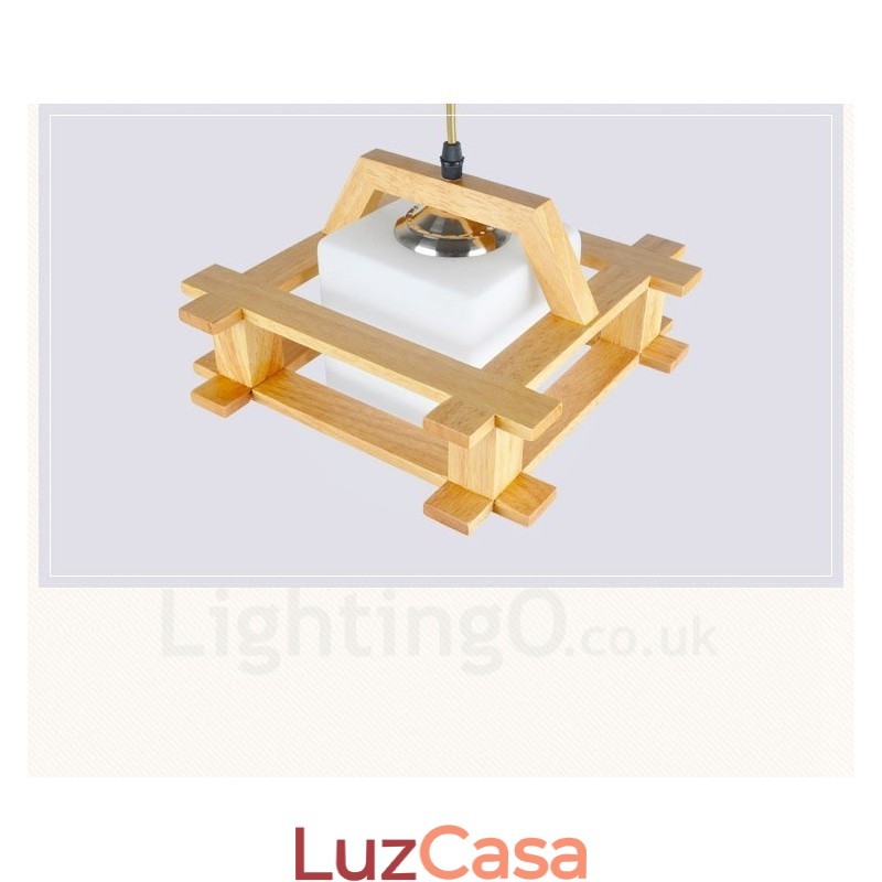 1 Luz de madeira moderna contemporânea estilo nórdico pendente com cúpula de vidro