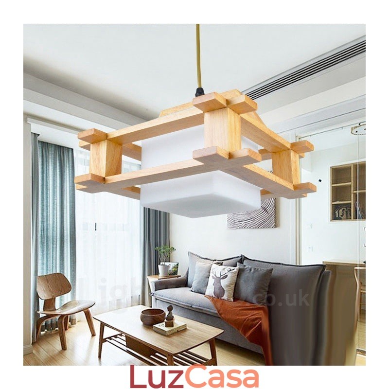 1 Luz de madeira moderna contemporânea estilo nórdico pendente com cúpula de vidro