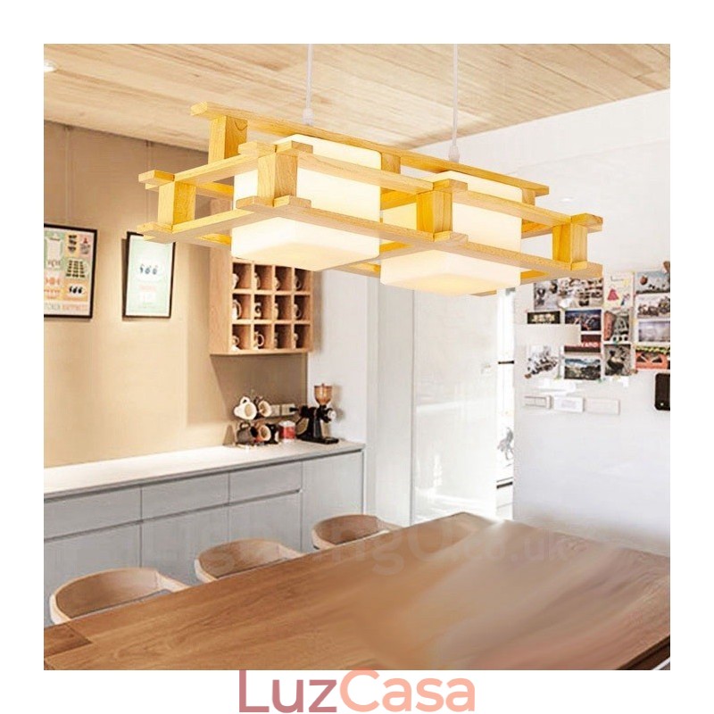 2 Luzes de madeira moderna contemporânea estilo nórdico pendente luz com cúpula de vidro