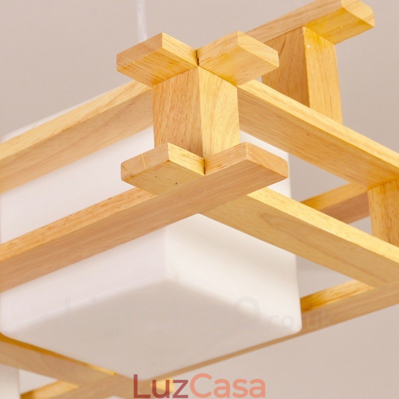 2 Luzes de madeira moderna contemporânea estilo nórdico pendente luz com cúpula de vidro