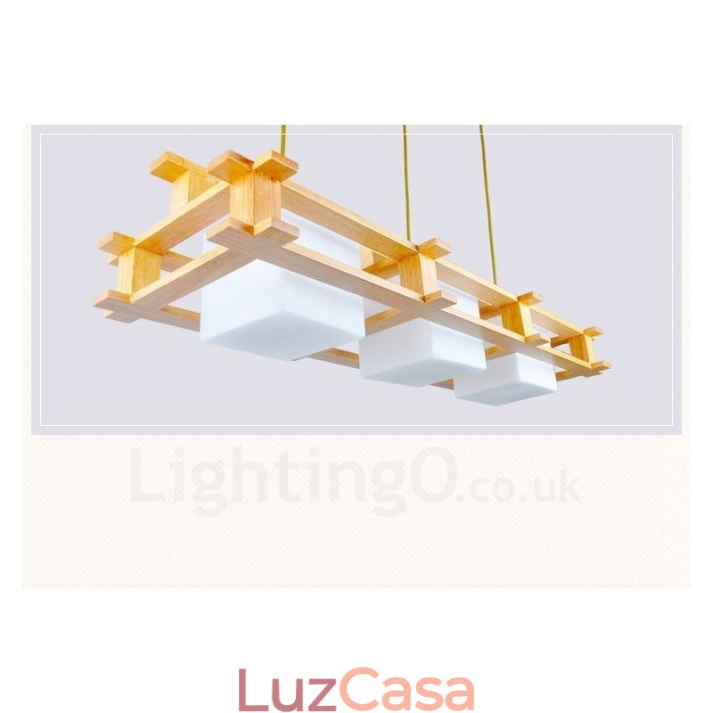 3 Luzes de madeira moderna contemporânea estilo nórdico luz pendente com cúpula de vidro