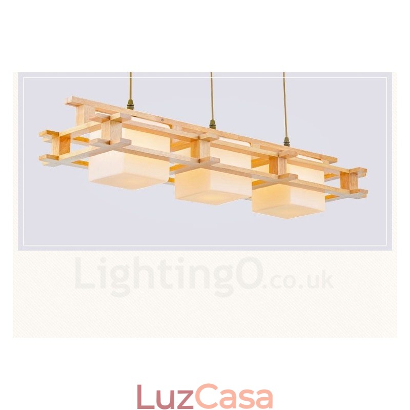 3 Luzes de madeira moderna contemporânea estilo nórdico luz pendente com cúpula de vidro