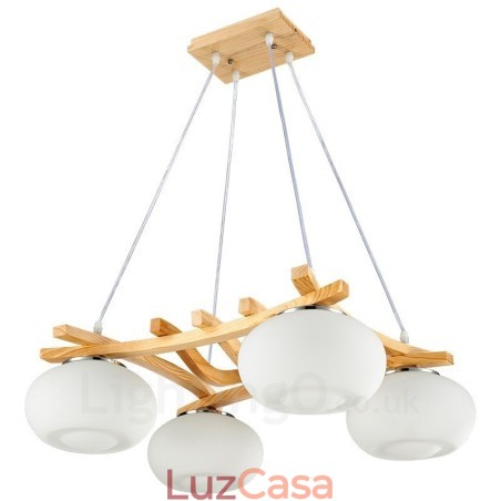 Luminária pendente rústica de madeira com 4 luzes e cúpula de vidro Luminária pendente rústica de madeira com 4 luzes e cúpula de vidro