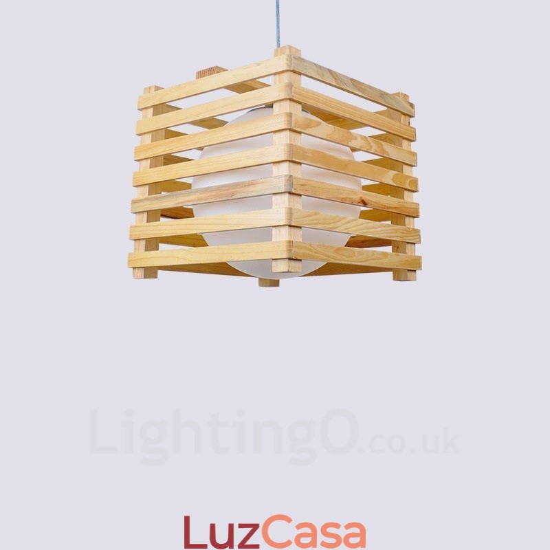 1 Luz de madeira moderna contemporânea estilo nórdico pendente com cúpula de vidro