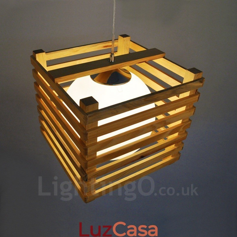 1 Luz de madeira moderna contemporânea estilo nórdico pendente com cúpula de vidro