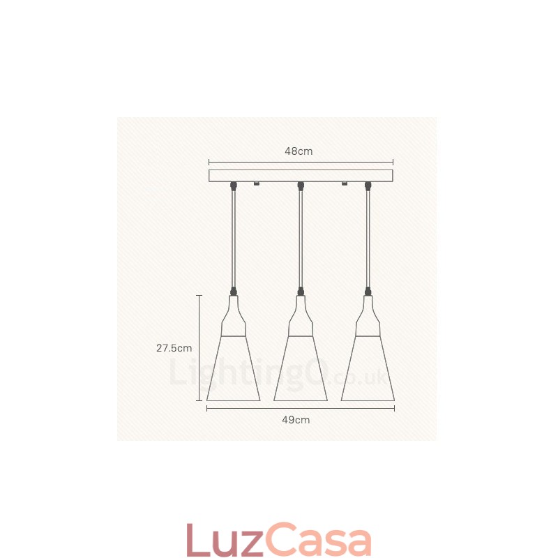 Luminária pendente moderna contemporânea de madeira com 3 luzes e cúpula de tecido