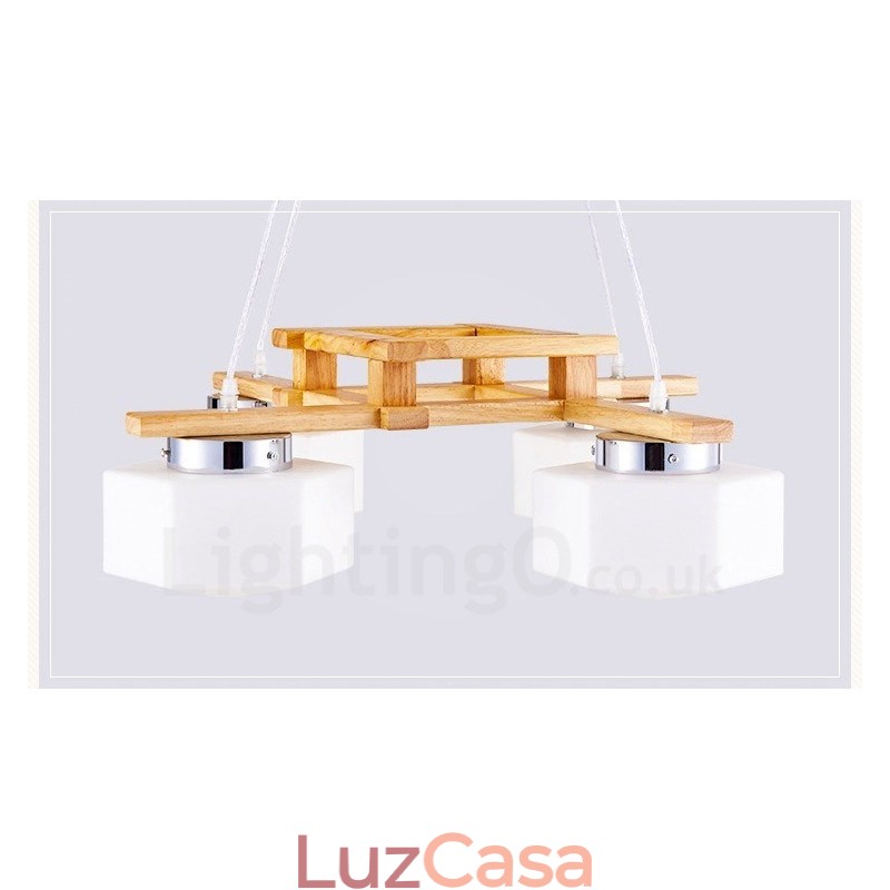 4 Luzes de madeira moderna contemporânea estilo nórdico pendente luz com cúpula de vidro