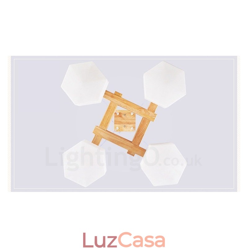 4 Luzes de madeira moderna contemporânea estilo nórdico pendente luz com cúpula de vidro