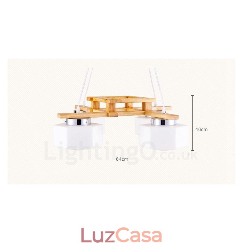 4 Luzes de madeira moderna contemporânea estilo nórdico pendente luz com cúpula de vidro