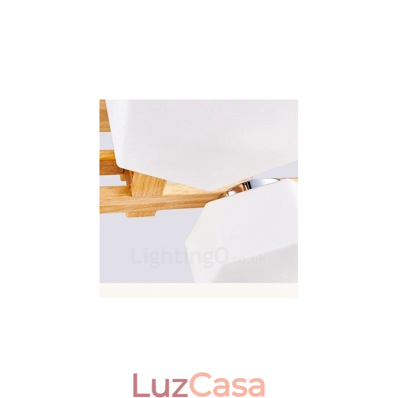 4 Luzes de madeira moderna contemporânea estilo nórdico pendente luz com cúpula de vidro
