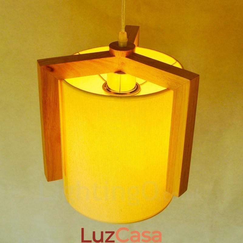 1 Luz de madeira moderna contemporânea estilo nórdico pendente com sombra de tecido