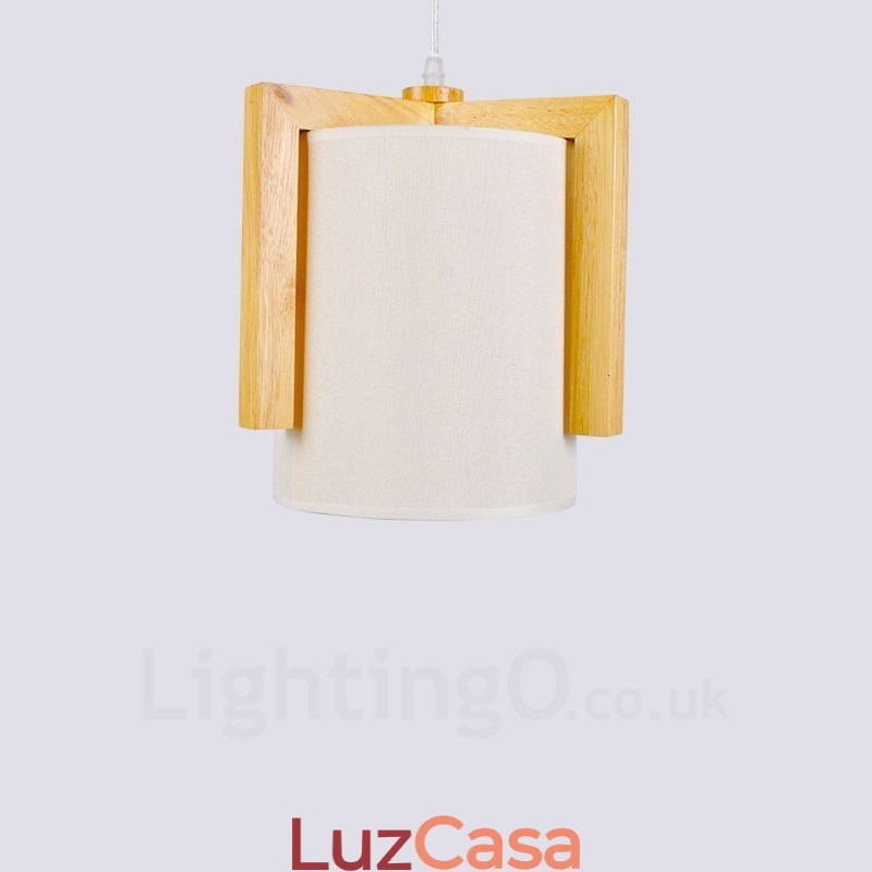 1 Luz de madeira moderna contemporânea estilo nórdico pendente com sombra de tecido