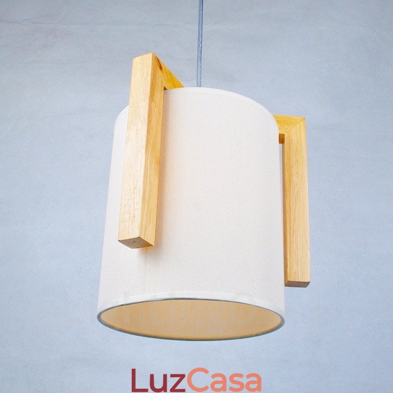 1 Luz de madeira moderna contemporânea estilo nórdico pendente com sombra de tecido