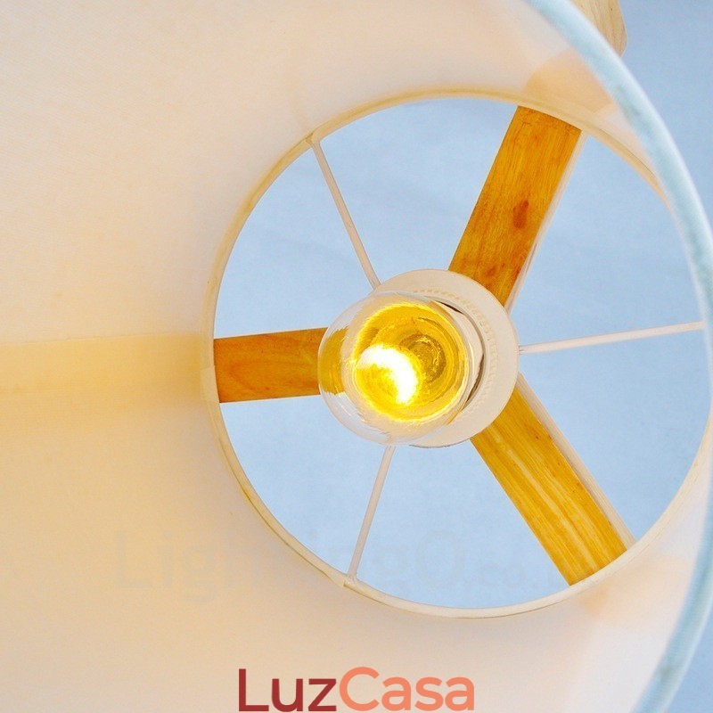 1 Luz de madeira moderna contemporânea estilo nórdico pendente com sombra de tecido