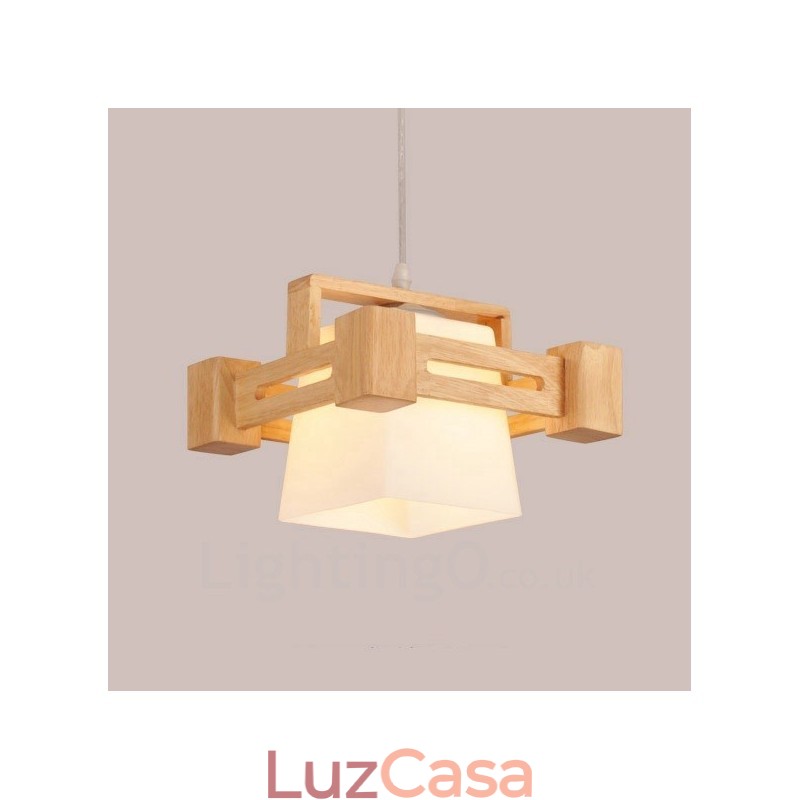1 Luz de madeira moderna contemporânea estilo nórdico pendente com sombra de tecido