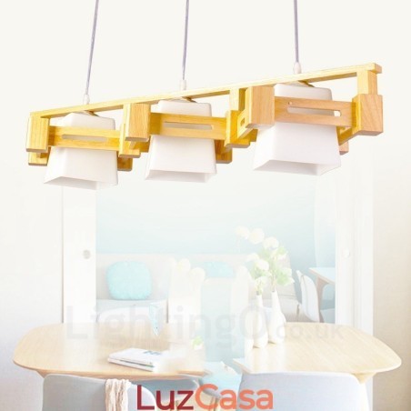 3 Luzes de madeira moderna contemporânea estilo nórdico pendente luz com tecido sombra 3 Luzes de madeira moderna contemporânea estilo nórdico pendente luz com tecido sombra
