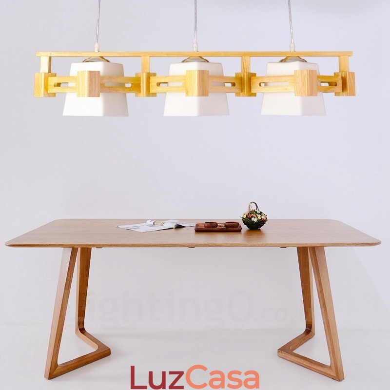 3 Luzes de madeira moderna contemporânea estilo nórdico pendente luz com tecido sombra