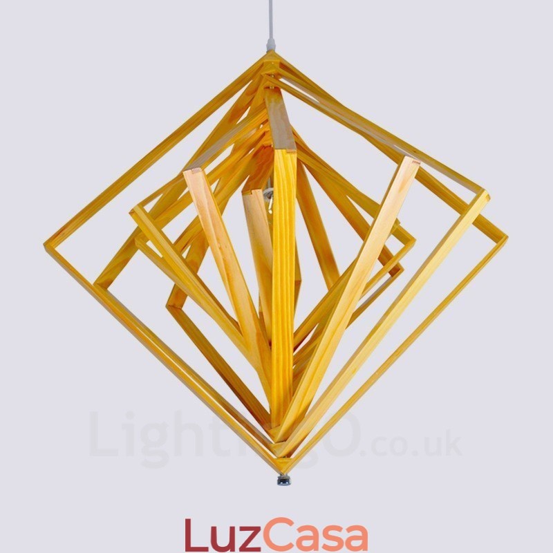 1 Luz de madeira moderna contemporânea estilo nórdico pendente com sombra de madeira