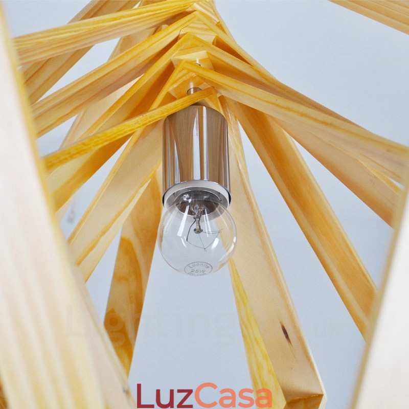 1 Luz de madeira moderna contemporânea estilo nórdico pendente com sombra de madeira