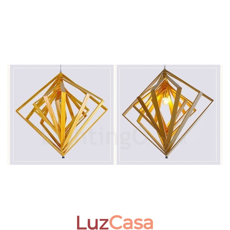 1 Luz de madeira moderna contemporânea estilo nórdico pendente com sombra de madeira