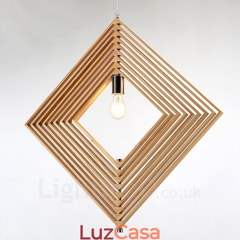 1 Luz de madeira moderna contemporânea estilo nórdico pendente com sombra de madeira