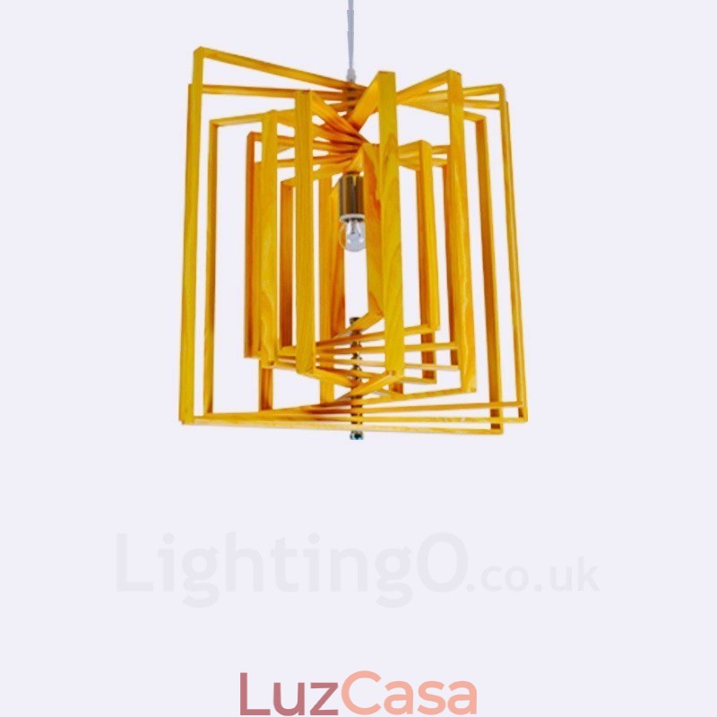 1 Luz de madeira moderna contemporânea estilo nórdico pendente com sombra de madeira