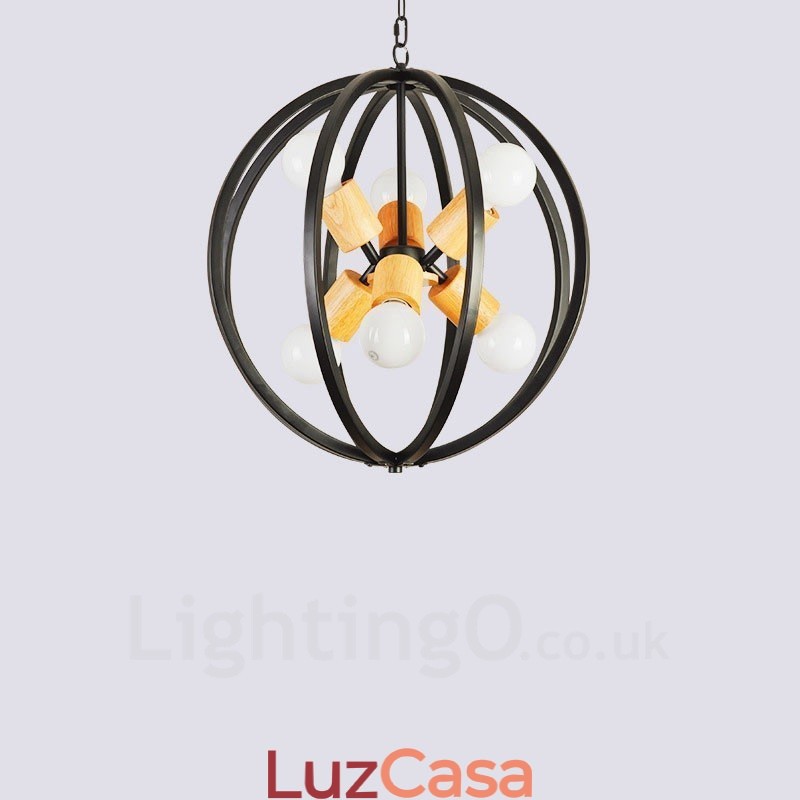 Luminária pendente retrô vintage de ferro com 6 luzes e abajur de ferro