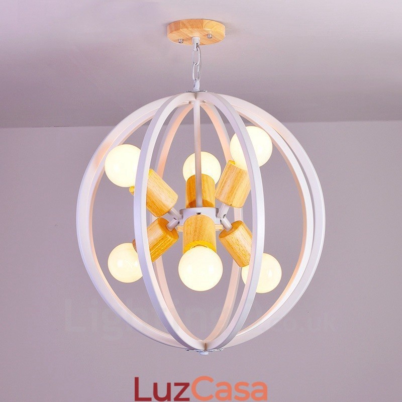 Luminária pendente retrô vintage de ferro com 6 luzes e abajur de ferro