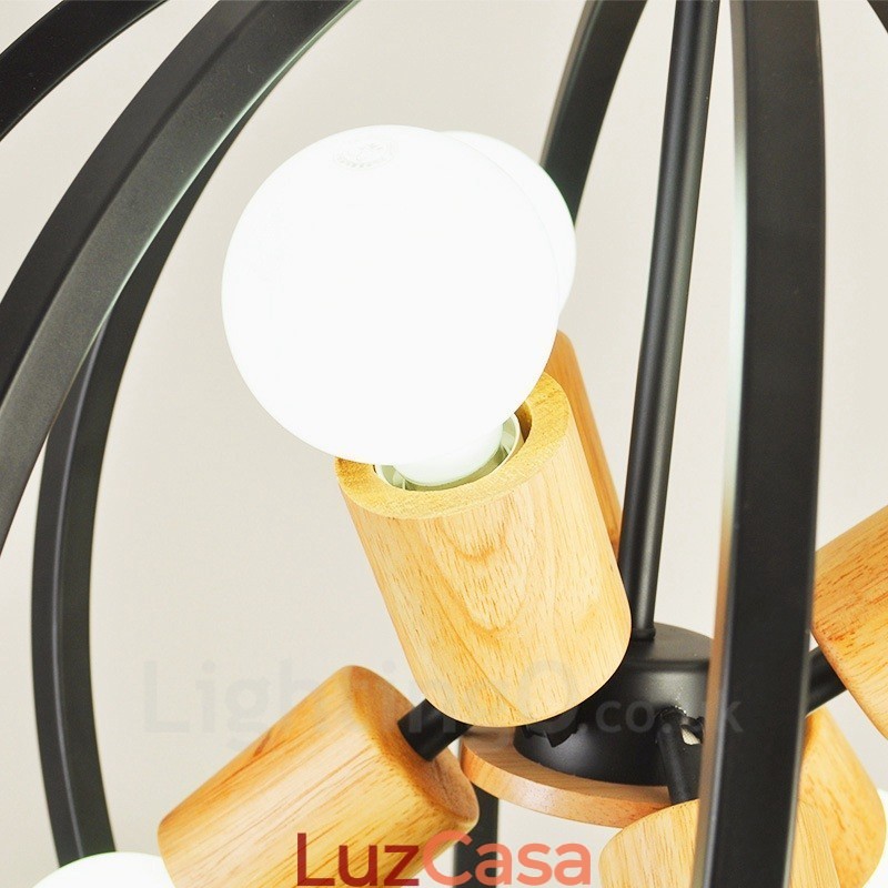 Luminária pendente retrô vintage de ferro com 6 luzes e abajur de ferro