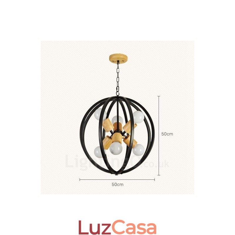 Luminária pendente retrô vintage de ferro com 6 luzes e abajur de ferro