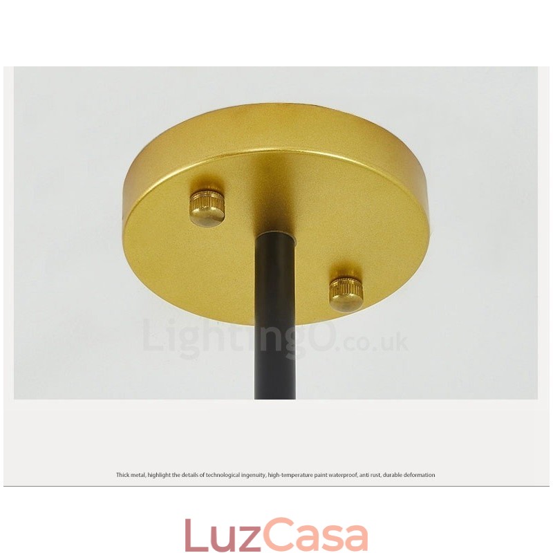 Lustre de teto moderno e contemporâneo de 6 luzes estilo nórdico com cúpula de vidro esférico preto e branco