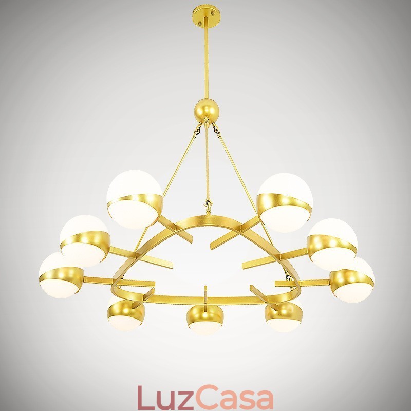9 Luzes de Teto Modernas Contemporâneas Estilo Nórdico Lustre de Cobre com Sombra de Vidro Bola Dourada e Branca