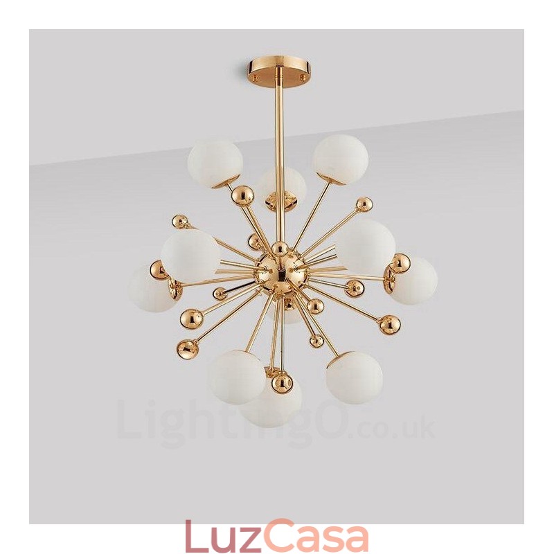 11 Luzes de Teto Contemporâneas Modernas Lustre de Cobre com Sombra de Vidro Bola Branca
