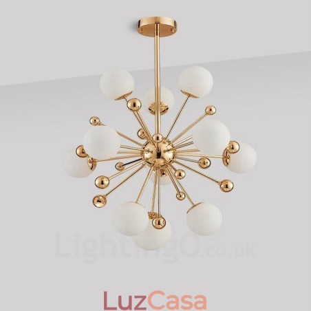 11 Luzes de Teto Contemporâneas Modernas Lustre de Cobre com Sombra de Vidro Bola Branca 11 Luzes de Teto Contemporâneas Modernas Lustre de Cobre com Sombra de Vidro Bola Branca