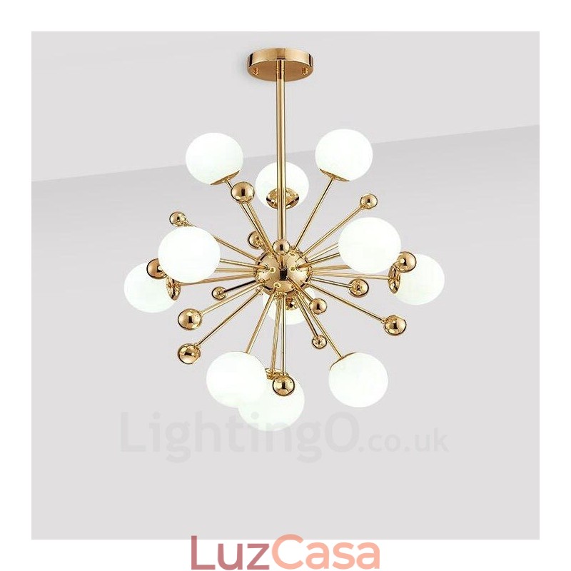 11 Luzes de Teto Contemporâneas Modernas Lustre de Cobre com Sombra de Vidro Bola Branca