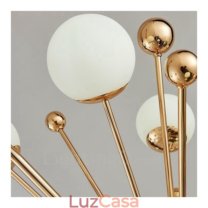 11 Luzes de Teto Contemporâneas Modernas Lustre de Cobre com Sombra de Vidro Bola Branca