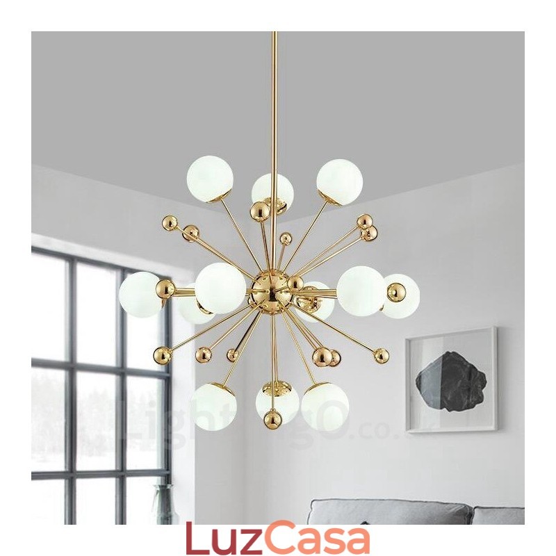12 Luzes de Teto Contemporâneas Modernas Lustre de Cobre com Sombra de Vidro Bola Branca