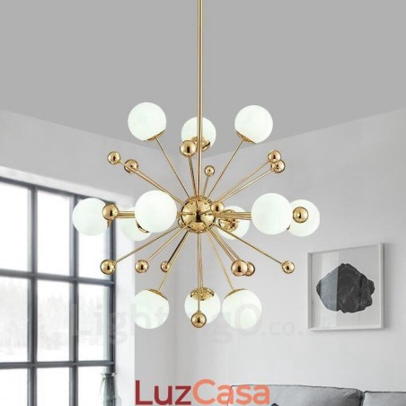 12 Luzes de Teto Contemporâneas Modernas Lustre de Cobre com Sombra de Vidro Bola Branca 12 Luzes de Teto Contemporâneas Modernas Lustre de Cobre com Sombra de Vidro Bola Branca