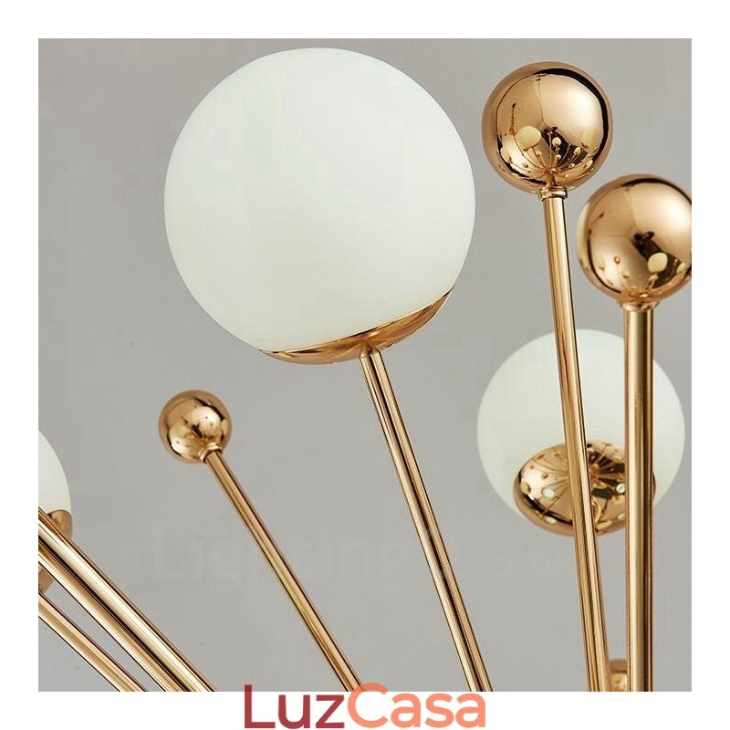 12 Luzes de Teto Contemporâneas Modernas Lustre de Cobre com Sombra de Vidro Bola Branca