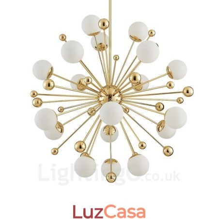 18 Luzes de Teto Contemporâneas Modernas Lustre de Cobre com Sombra de Vidro Bola Branca 18 Luzes de Teto Contemporâneas Modernas Lustre de Cobre com Sombra de Vidro Bola Branca