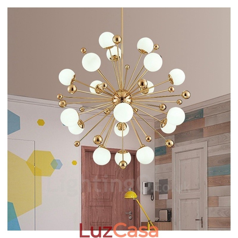 18 Luzes de Teto Contemporâneas Modernas Lustre de Cobre com Sombra de Vidro Bola Branca