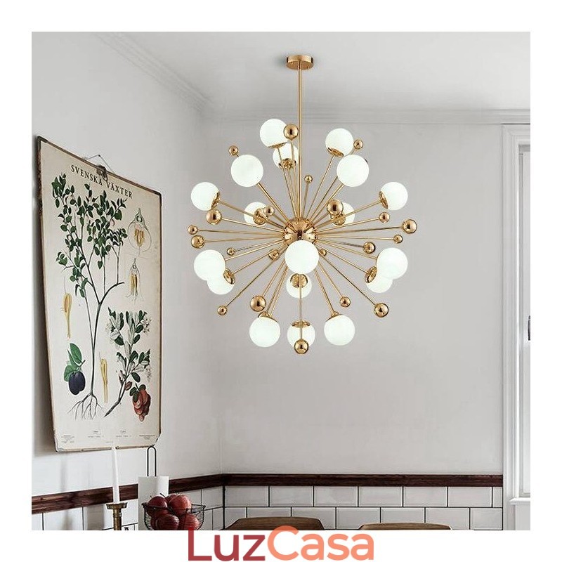 18 Luzes de Teto Contemporâneas Modernas Lustre de Cobre com Sombra de Vidro Bola Branca