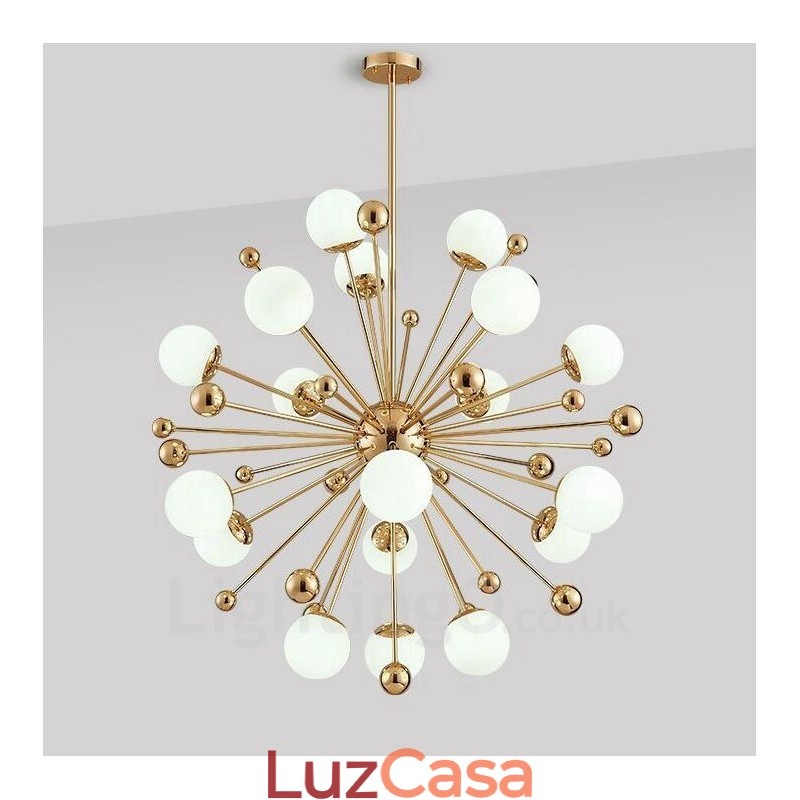 18 Luzes de Teto Contemporâneas Modernas Lustre de Cobre com Sombra de Vidro Bola Branca