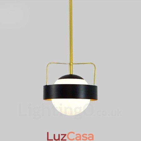 1 Luz Moderna Contemporânea Luzes de Teto Pendente de Cobre com Sombra de Vidro Bola Branca e Preta 1 Luz Moderna Contemporânea Luzes de Teto Pendente de Cobre com Sombra de Vidro Bola Branca e Preta
