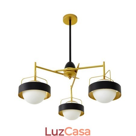 3 Luzes de Teto Contemporâneas Modernas Lustre de Cobre com Sombra de Vidro Bola Branca e Preta 3 Luzes de Teto Contemporâneas Modernas Lustre de Cobre com Sombra de Vidro Bola Branca e Preta