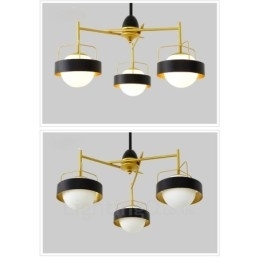 3 Luzes de Teto Contemporâneas Modernas Lustre de Cobre com Sombra de Vidro Bola Branca e Preta