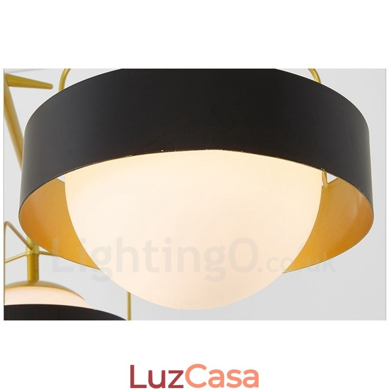 3 Luzes de Teto Contemporâneas Modernas Lustre de Cobre com Sombra de Vidro Bola Branca e Preta