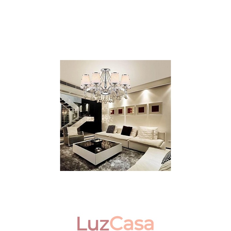 Lustre moderno contemporâneo de cristal cromado em metal