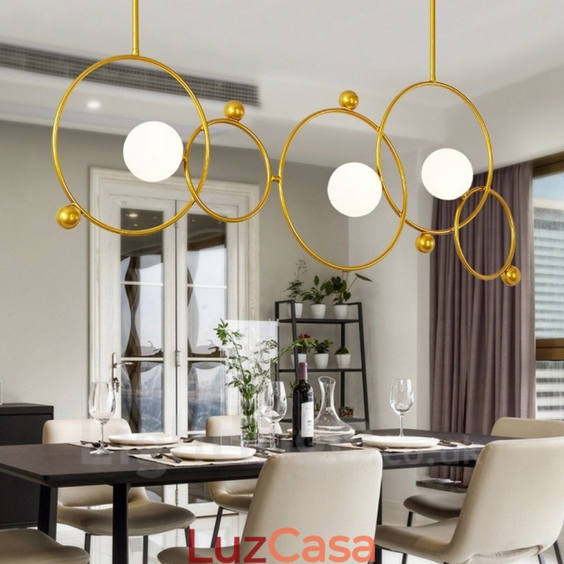 3 Luzes de Teto Contemporâneas Modernas Lustre de Cobre com Sombra de Vidro Bola Branca